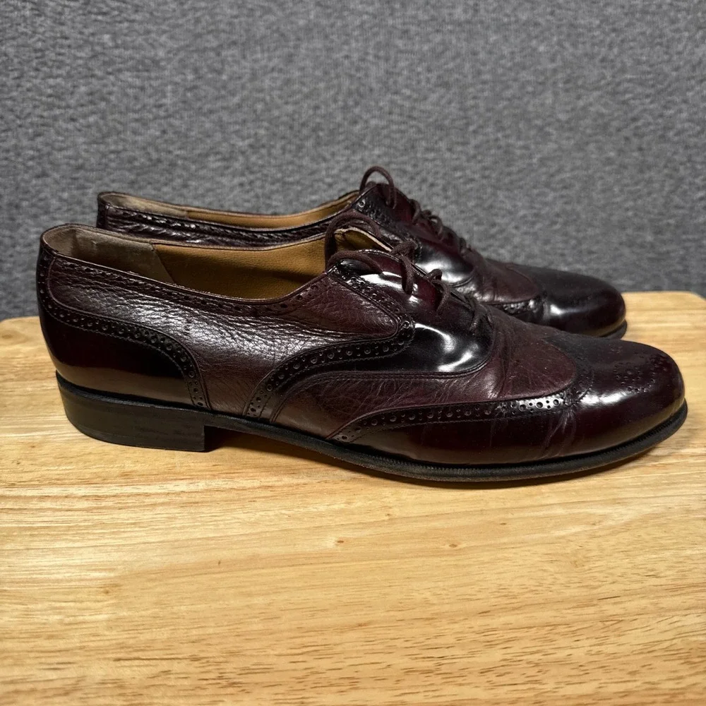 Miguel Angel Wingtip Oxfords Mens 11.5 Burgundy Leather Italian Dress Shoes